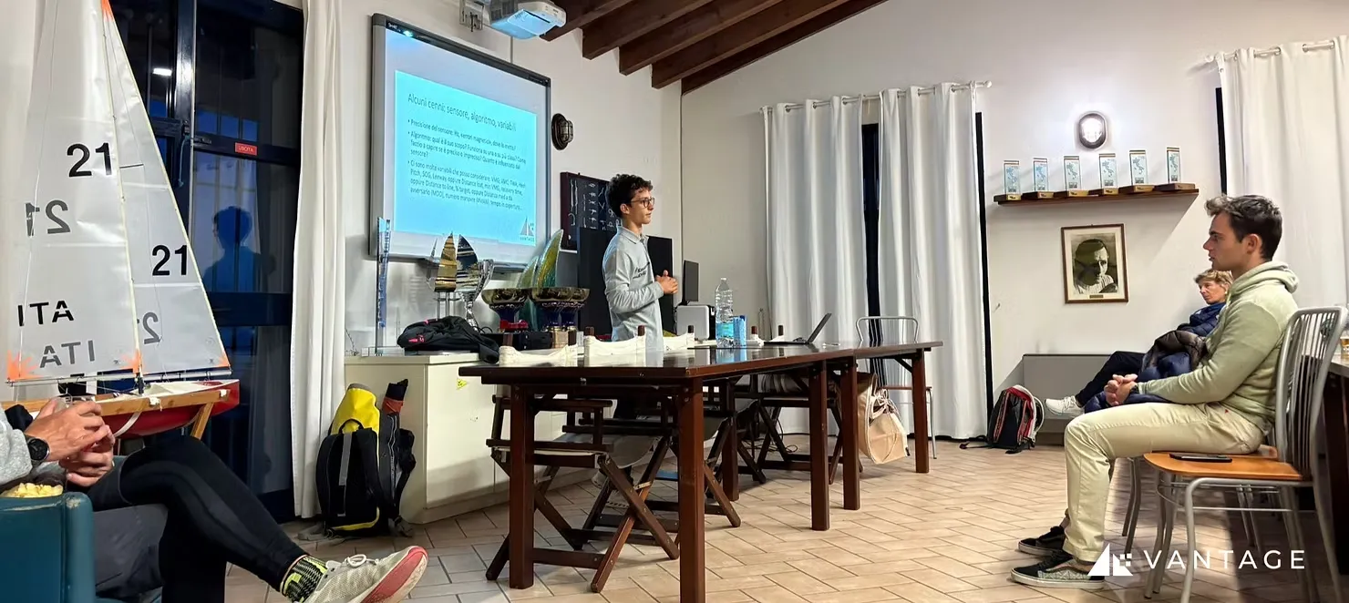 Emanuele Collia leading the data analysis seminar at Italian Match Racing Championships