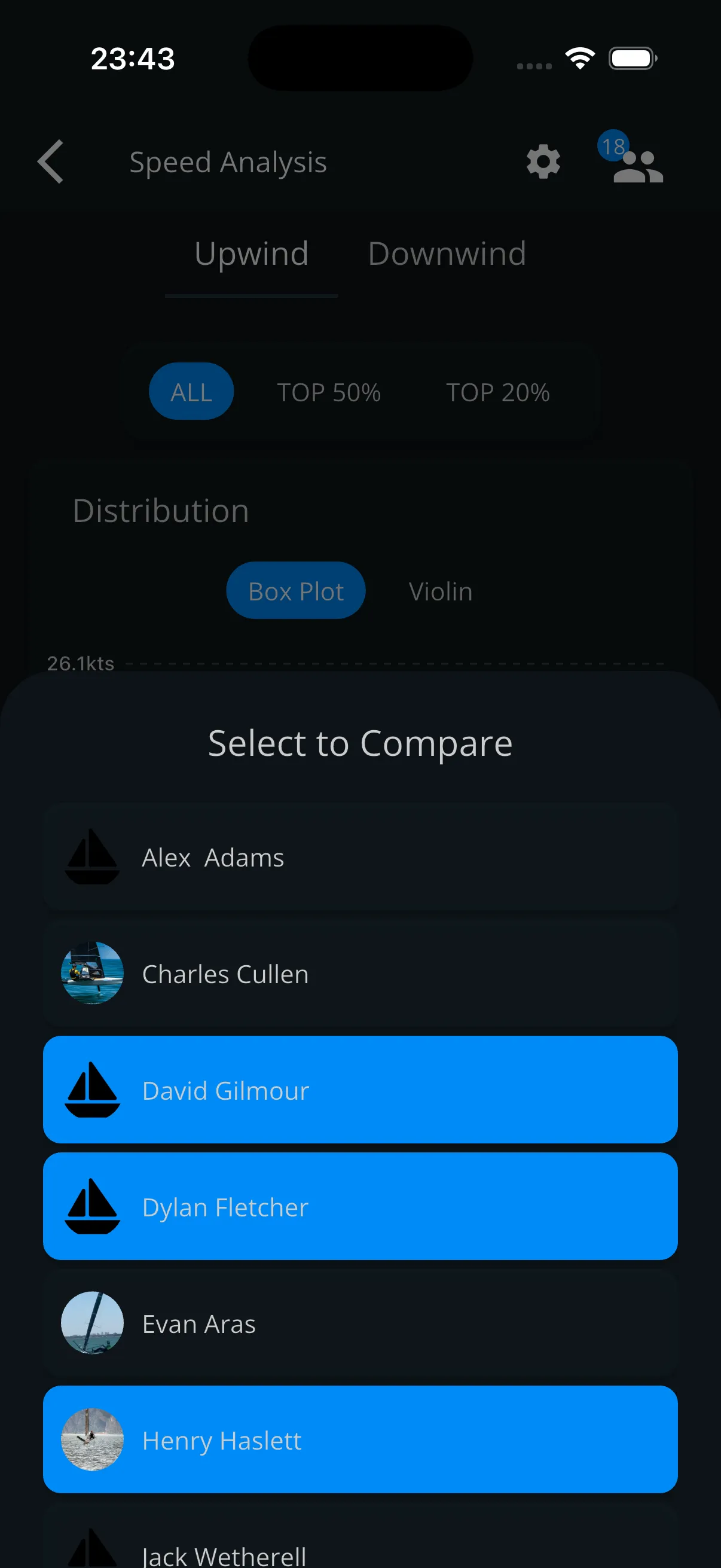 Vantage app – comparing with other sailors