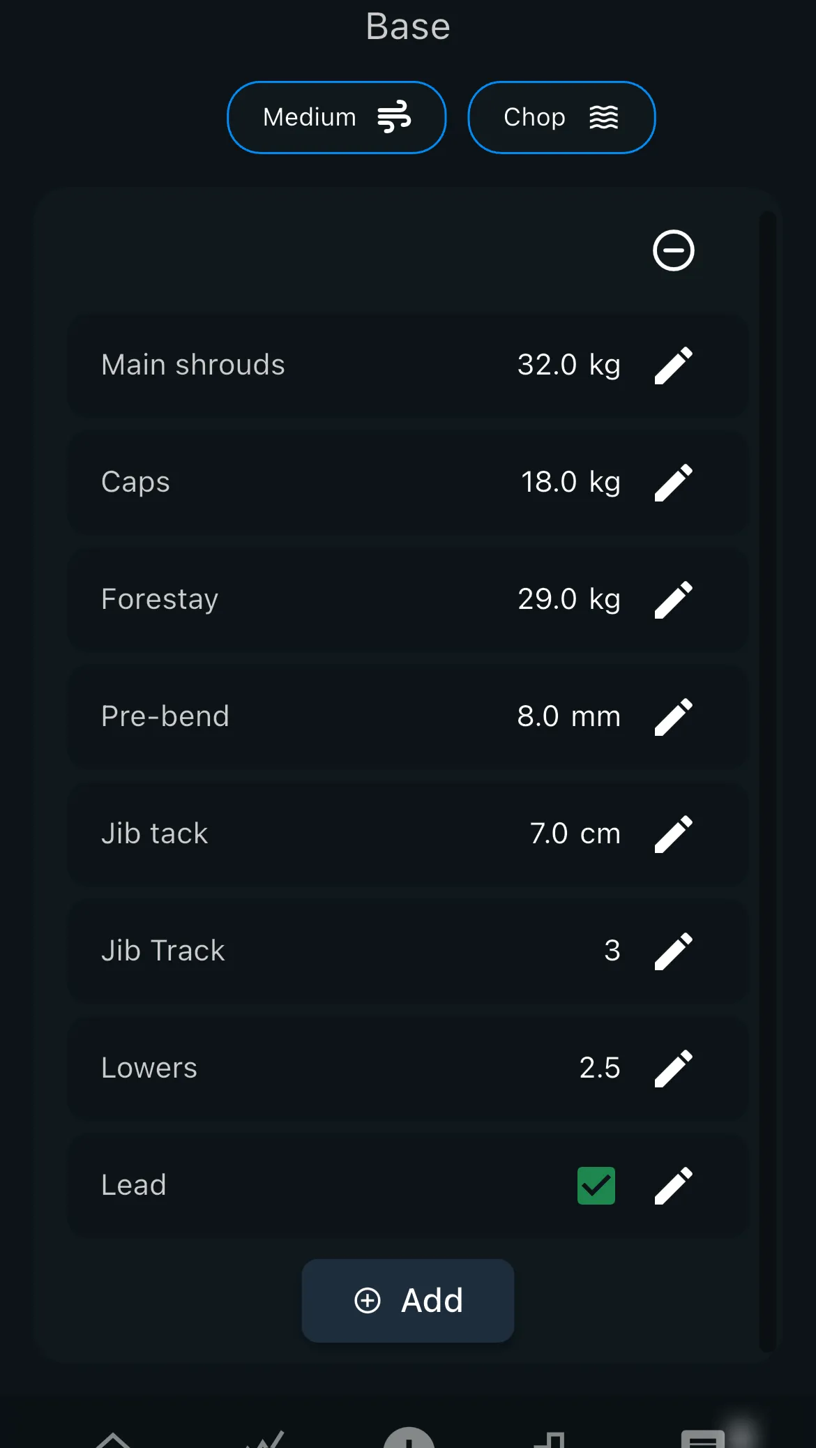 Trim profile with Base settings and parameters